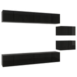 TV Cabinets 8 pcs High Gloss Black Engineered Wood - Front View