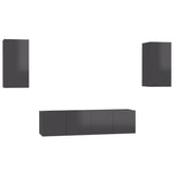 4 Piece TV Cabinet Set High Gloss Grey Engineered Wood - Front View