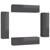 6 Piece TV Cabinet Set High Gloss Grey Engineered Wood - Front View