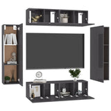 6 Piece TV Cabinet Set High Gloss Grey Engineered Wood - Side View