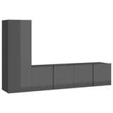 3 Piece TV Cabinet Set High Gloss Grey Engineered Wood - Front View
