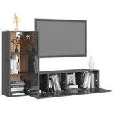 3 Piece TV Cabinet Set High Gloss Grey Engineered Wood - Side View