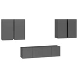 6 Piece TV Cabinet Set High Gloss Grey Engineered Wood - Front View