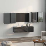 6 Piece TV Cabinet Set High Gloss Grey Engineered Wood - Side View