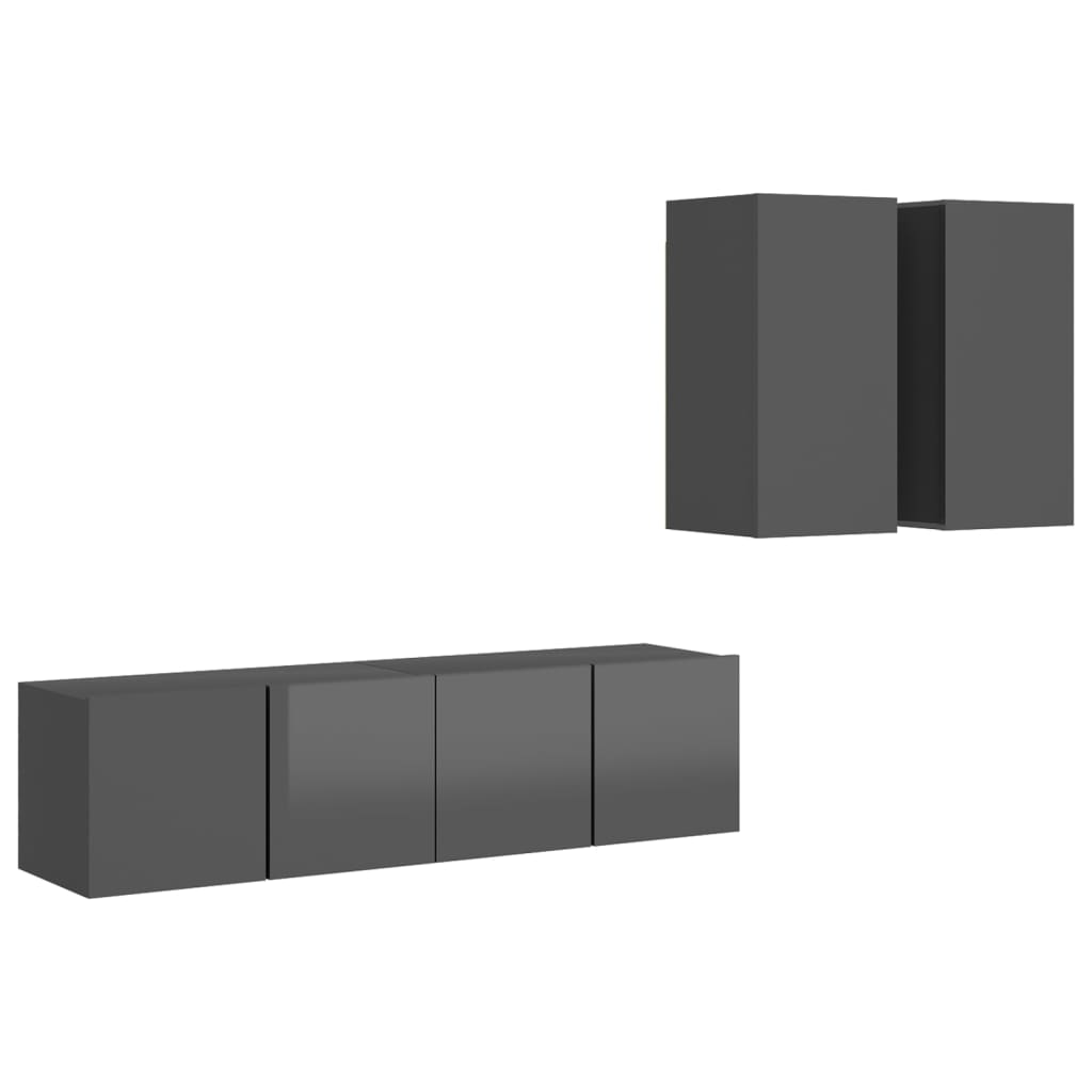 4 Piece TV Cabinet Set High Gloss Grey Engineered Wood