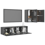 4 Piece TV Cabinet Set High Gloss Grey Engineered Wood - Side View