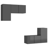4 Piece TV Cabinet Set High Gloss Grey Engineered Wood - Front View
