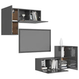 4 Piece TV Cabinet Set High Gloss Grey Engineered Wood - Side View