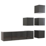 6 Piece TV Cabinet Set High Gloss Grey Engineered Wood - Front View