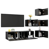 6 Piece TV Cabinet Set High Gloss Grey Engineered Wood - Side View
