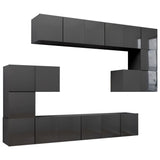 10 Piece TV Cabinet Set High Gloss Grey Engineered Wood - Front View