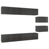 TV Cabinets 8 pcs High Gloss Grey Engineered Wood - Front View