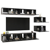 TV Cabinets 8 pcs High Gloss Grey Engineered Wood - Side View