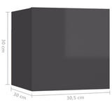 4 Piece TV Cabinet Set High Gloss Grey Engineered Wood - Rear View