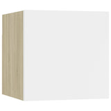 Bedside Cabinet White and Sonoma Oak 30.5x30x30 cm Engineered Wood - Front View