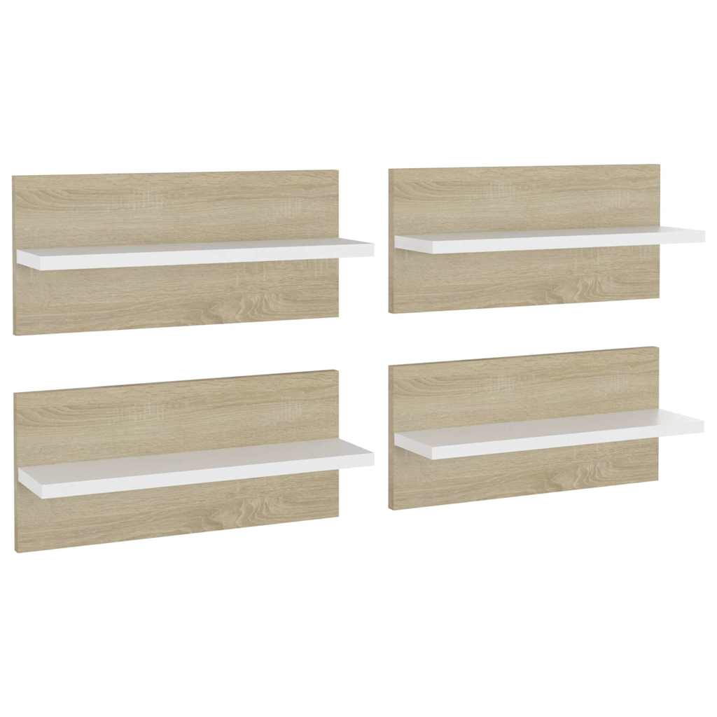 Wall Shelves 4 pcs White and Sonoma Oak 40x11.5x18cm
