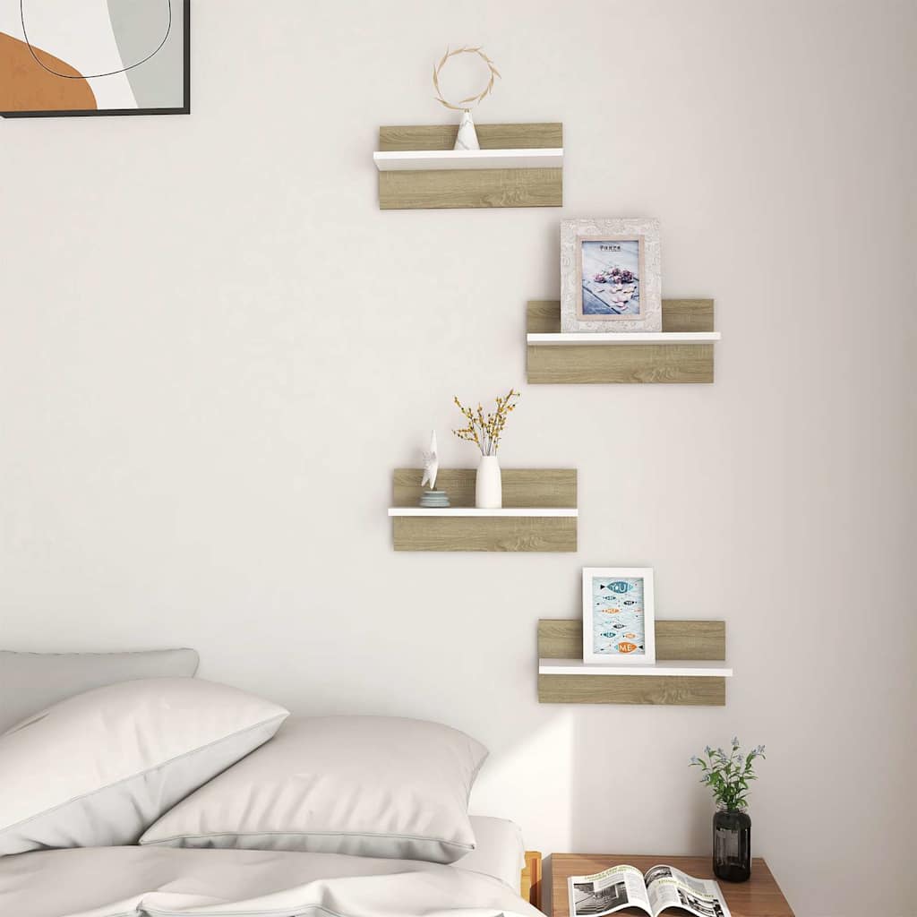 Wall Shelves 4 pcs White and Sonoma Oak 40x11.5x18cm