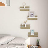 Wall Shelves 4 pcs White and Sonoma Oak 40x11.5x18cm - Side View