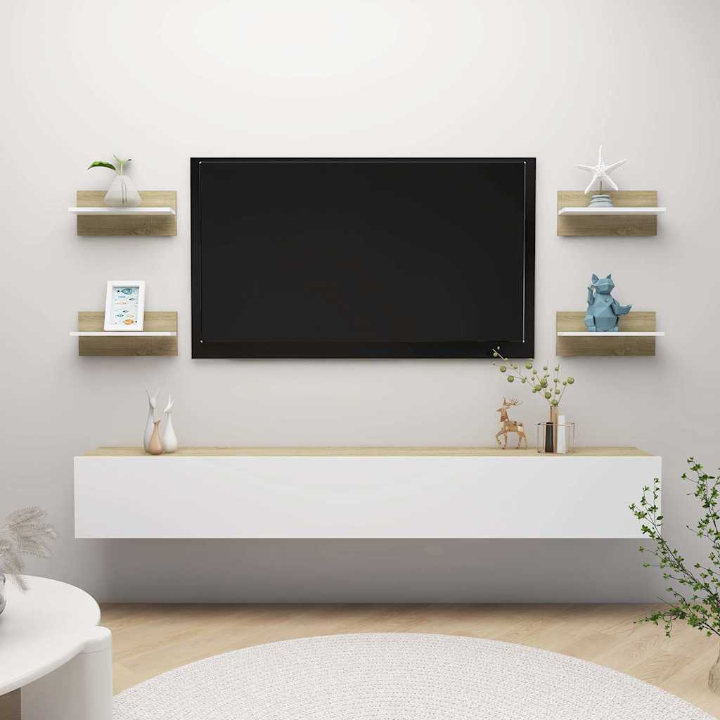 Wall Shelves 4 pcs White and Sonoma Oak 40x11.5x18cm