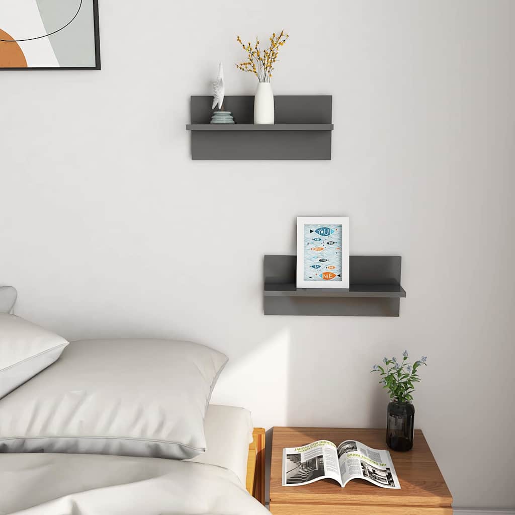 Wall Shelves 2 pcs High Gloss Grey 40x11.5x18 cm