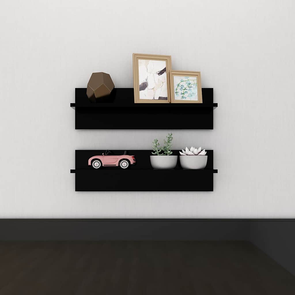 Wall Shelves 2 pcs Black 60x11.5x18 cm Engineered Wood