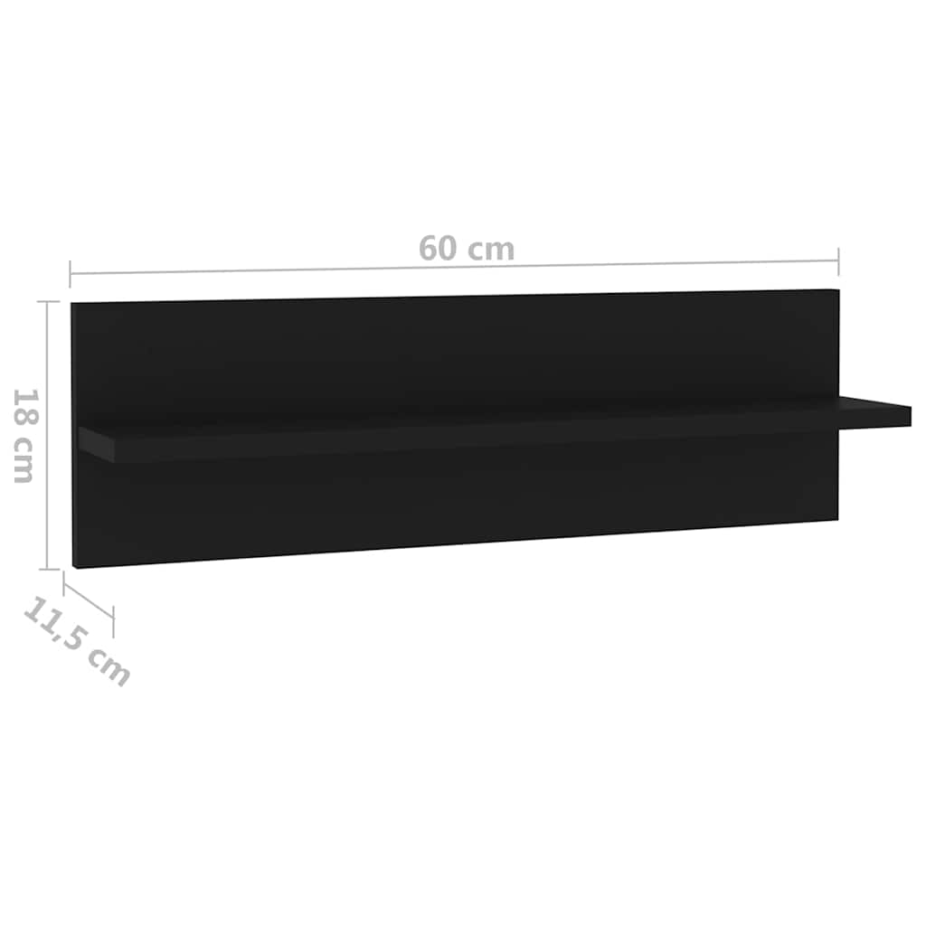 Wall Shelves 2 pcs Black 60x11.5x18 cm Engineered Wood