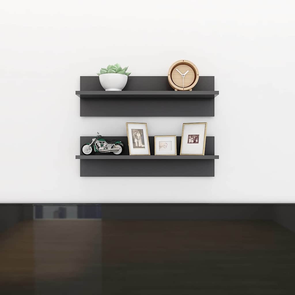 Wall Shelves 2 pcs Grey 60x11.5x18 cm Engineered Wood