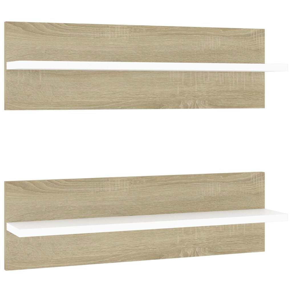 Wall Shelves 2 pcs White and Sonoma Oak 60x11.5x18 cm Engineered Wood