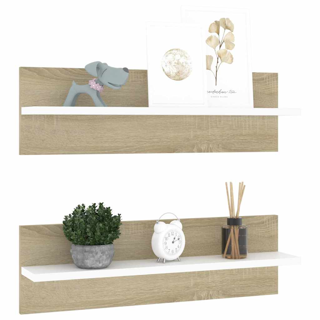 Wall Shelves 2 pcs White and Sonoma Oak 60x11.5x18 cm Engineered Wood