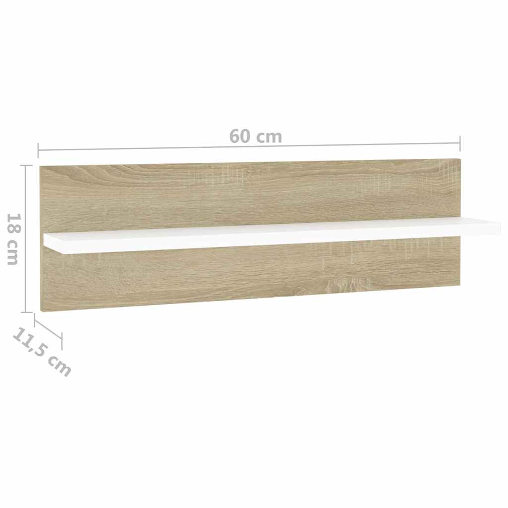 Wall Shelves 2 pcs White and Sonoma Oak 60x11.5x18 cm Engineered Wood