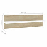 Wall Shelves 2 pcs White and Sonoma Oak 60x11.5x18 cm Engineered Wood