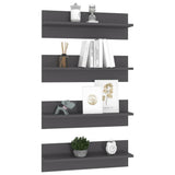 Wall Shelves 4 pcs High Gloss Grey 60x11.5x18 cm Engineered Wood - Top-Down View