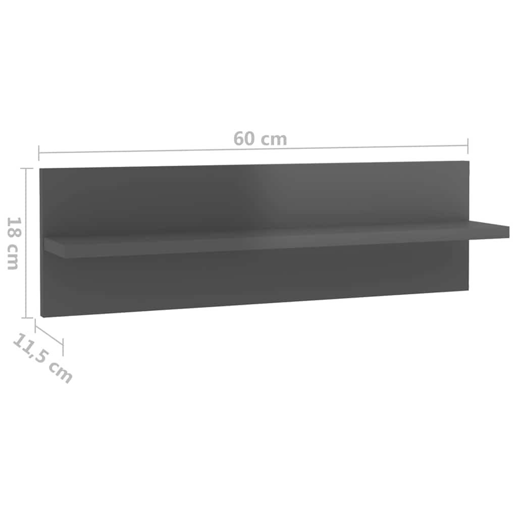 Wall Shelves 4 pcs High Gloss Grey 60x11.5x18 cm Engineered Wood