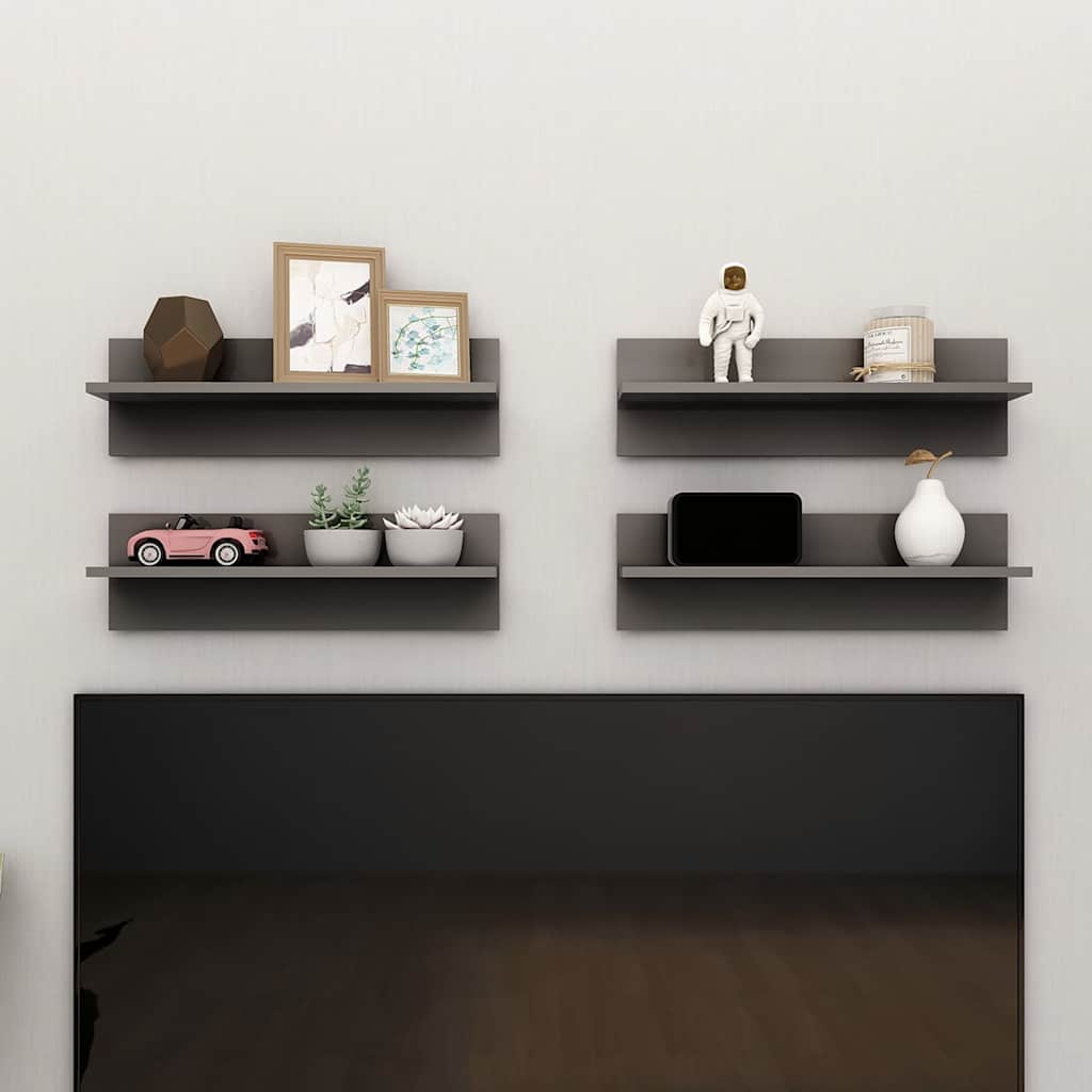 Wall Shelves 4 pcs High Gloss Grey 60x11.5x18 cm Engineered Wood