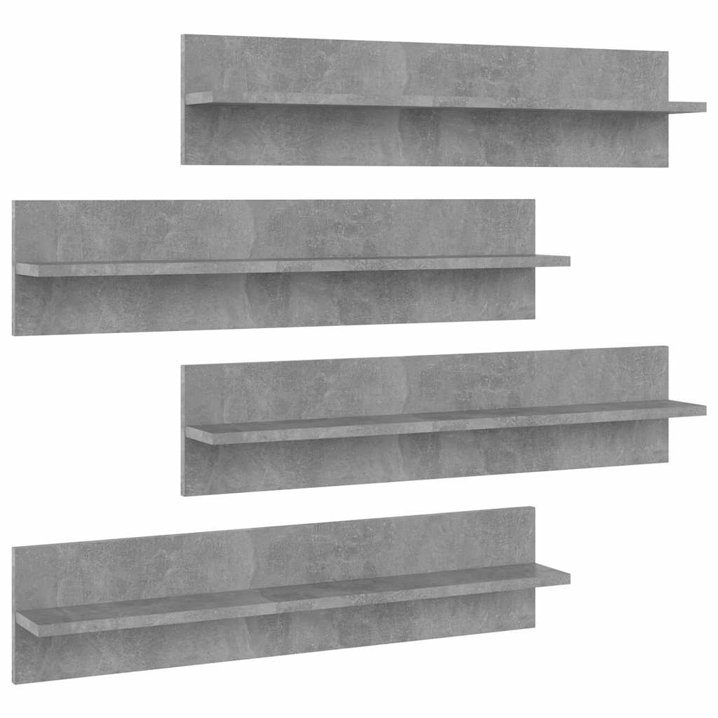 Wall Shelves 4 pcs Concrete Grey 80x11.5x18 cm Engineered Wood