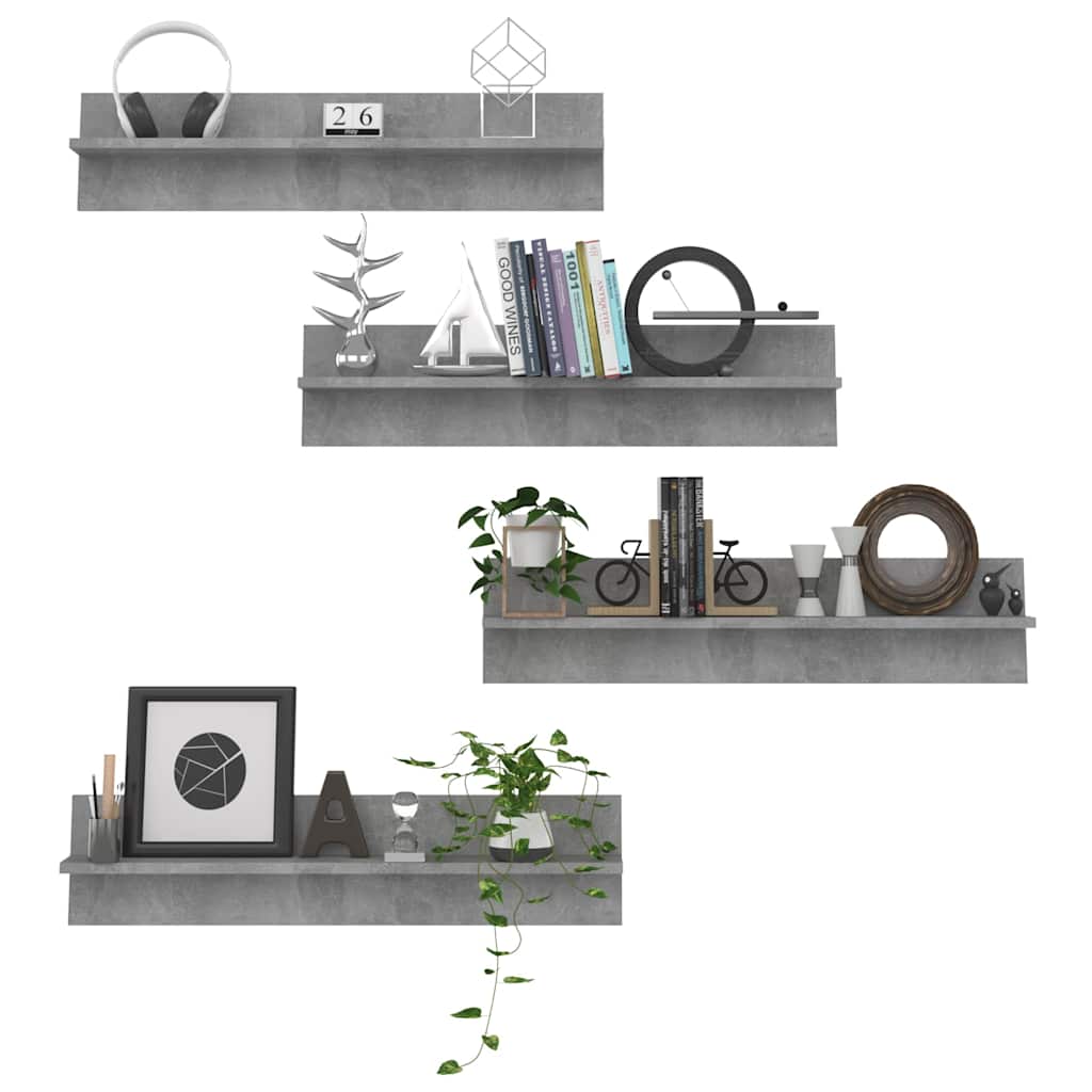 Wall Shelves 4 pcs Concrete Grey 80x11.5x18 cm Engineered Wood