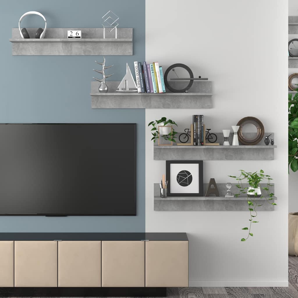 Wall Shelves 4 pcs Concrete Grey 80x11.5x18 cm Engineered Wood