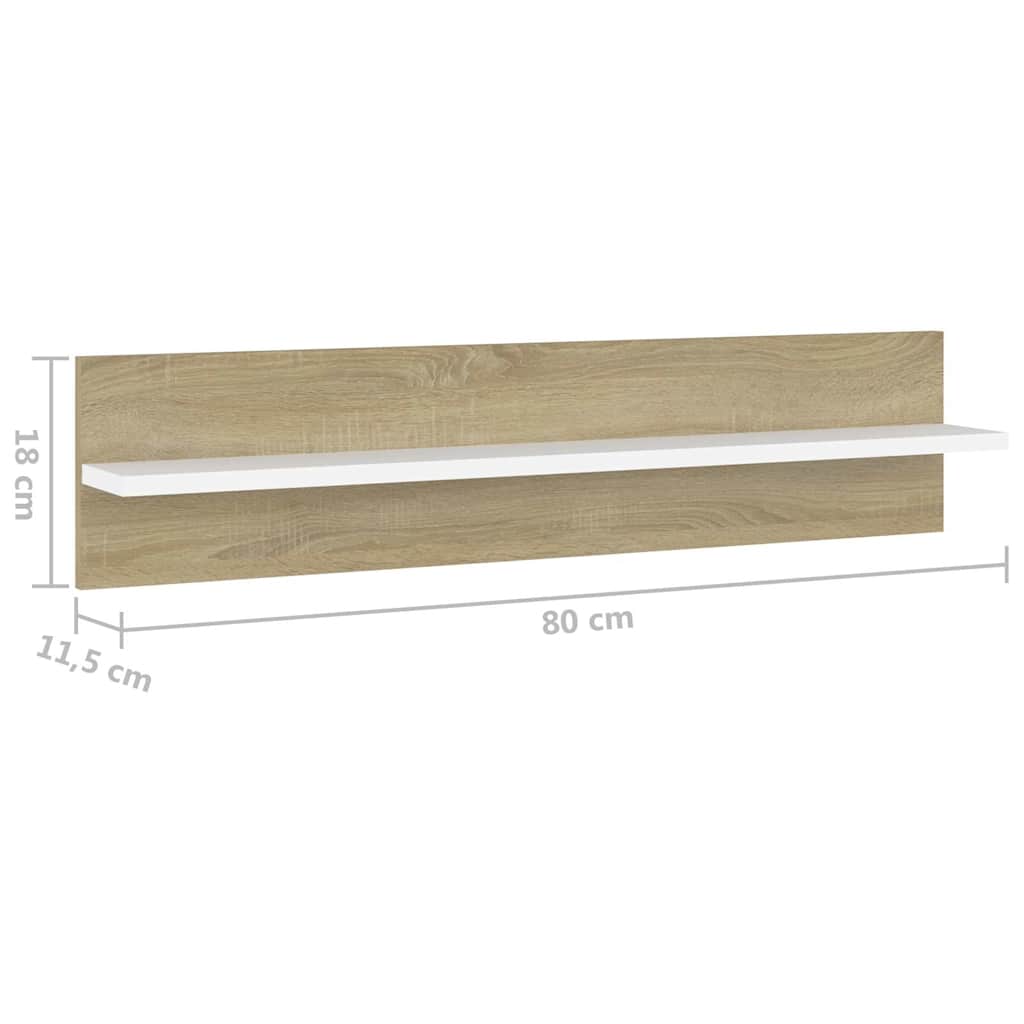 Wall Shelves 4 pcs White and Sonoma Oak 80x11.5x18 cm Engineered Wood