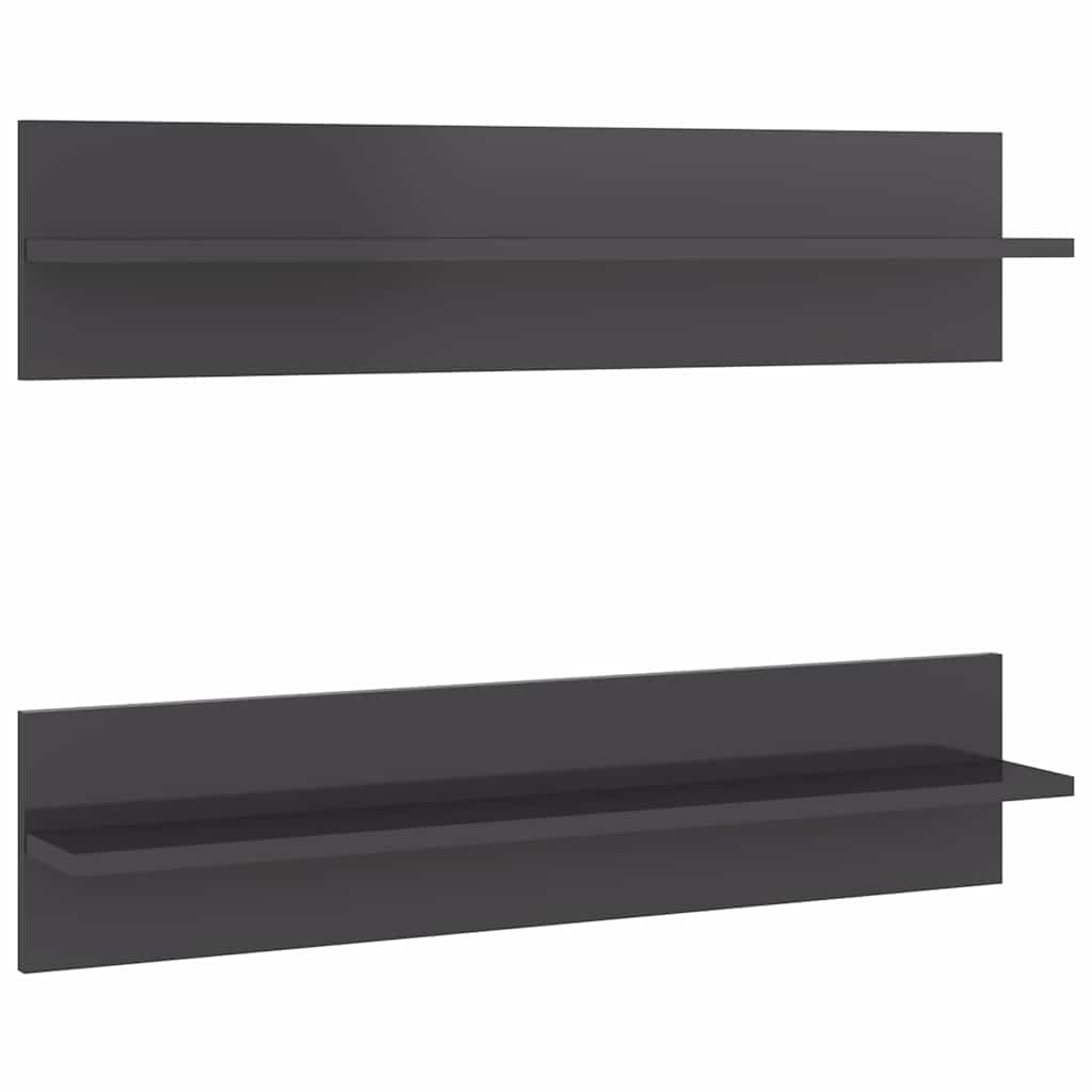 Wall Shelves 2 pcs High Gloss Grey 80x11.5x18 cm Engineered Wood