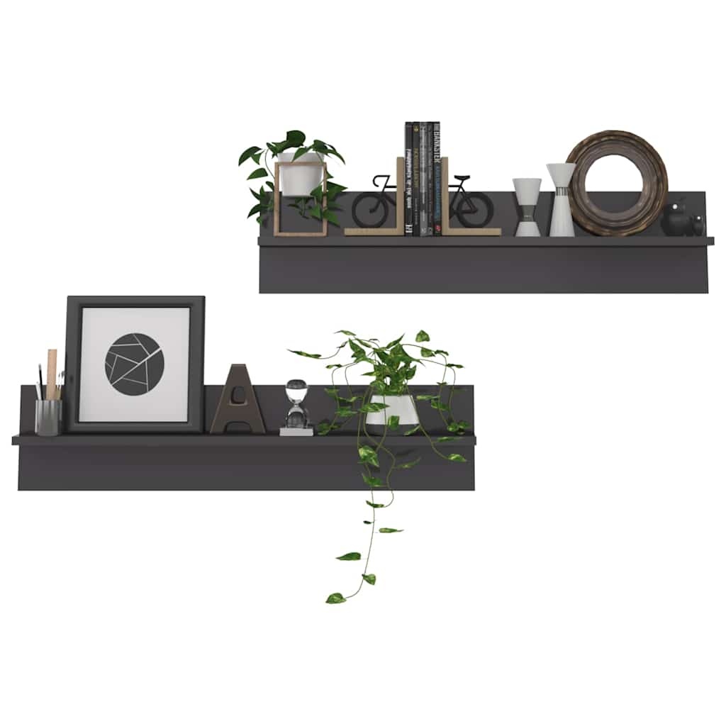 Wall Shelves 2 pcs High Gloss Grey 80x11.5x18 cm Engineered Wood