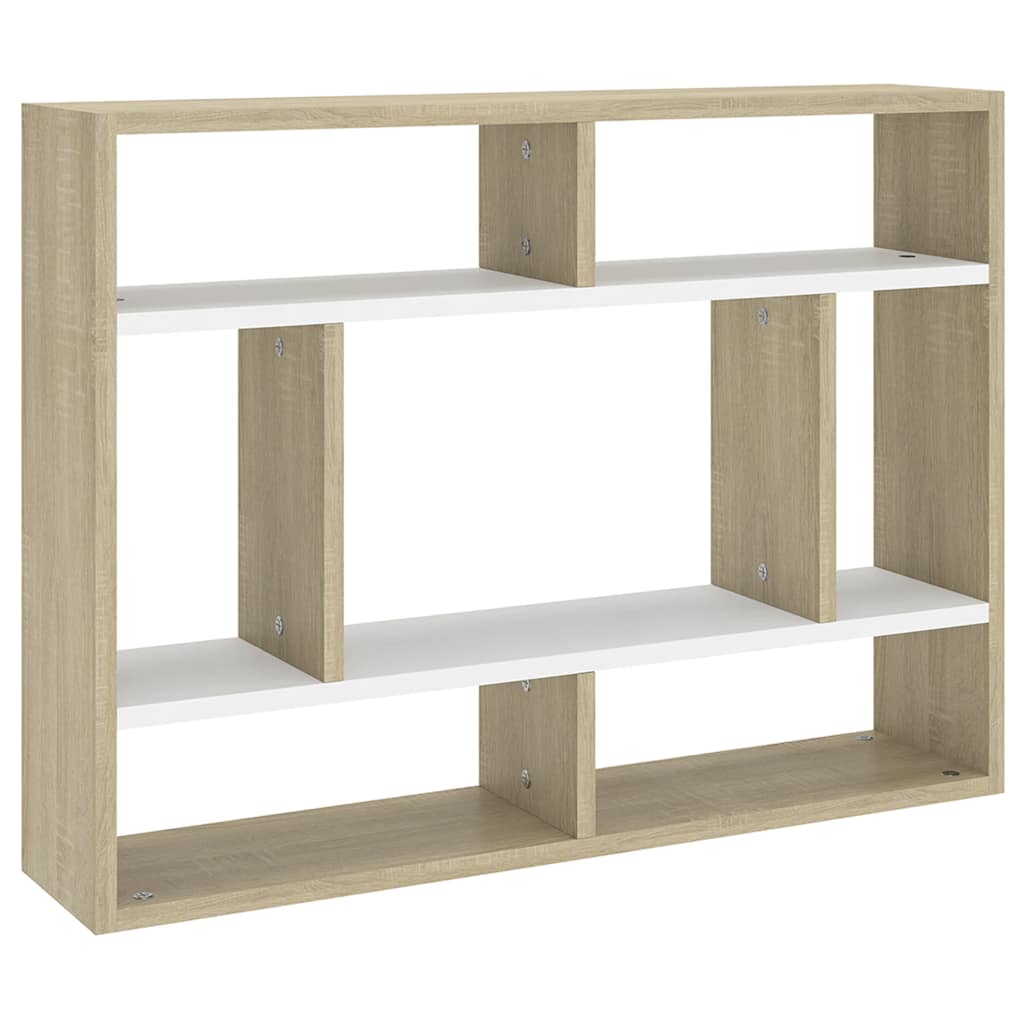Wall Shelf White and Sonoma Oak 75x16x55 cm Engineered Wood