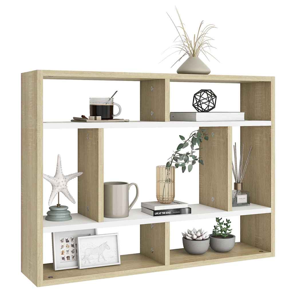Wall Shelf White and Sonoma Oak 75x16x55 cm Engineered Wood