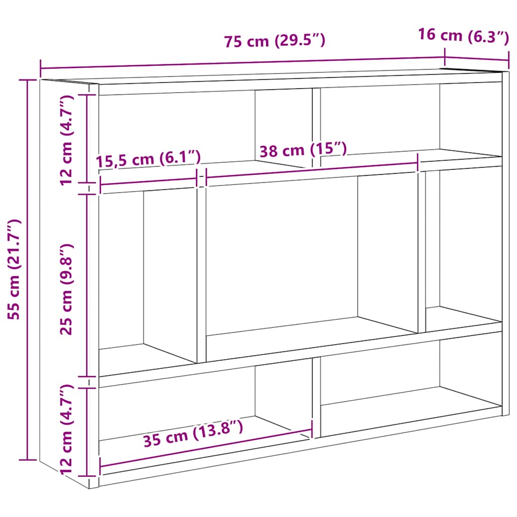Wall Shelf White and Sonoma Oak 75x16x55 cm Engineered Wood