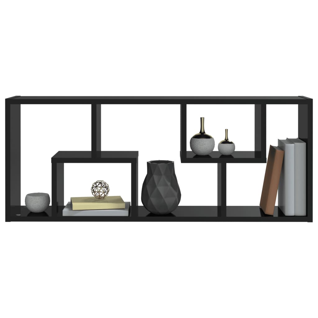 Wall Shelf High Gloss Black 36x16x90 cm Engineered Wood