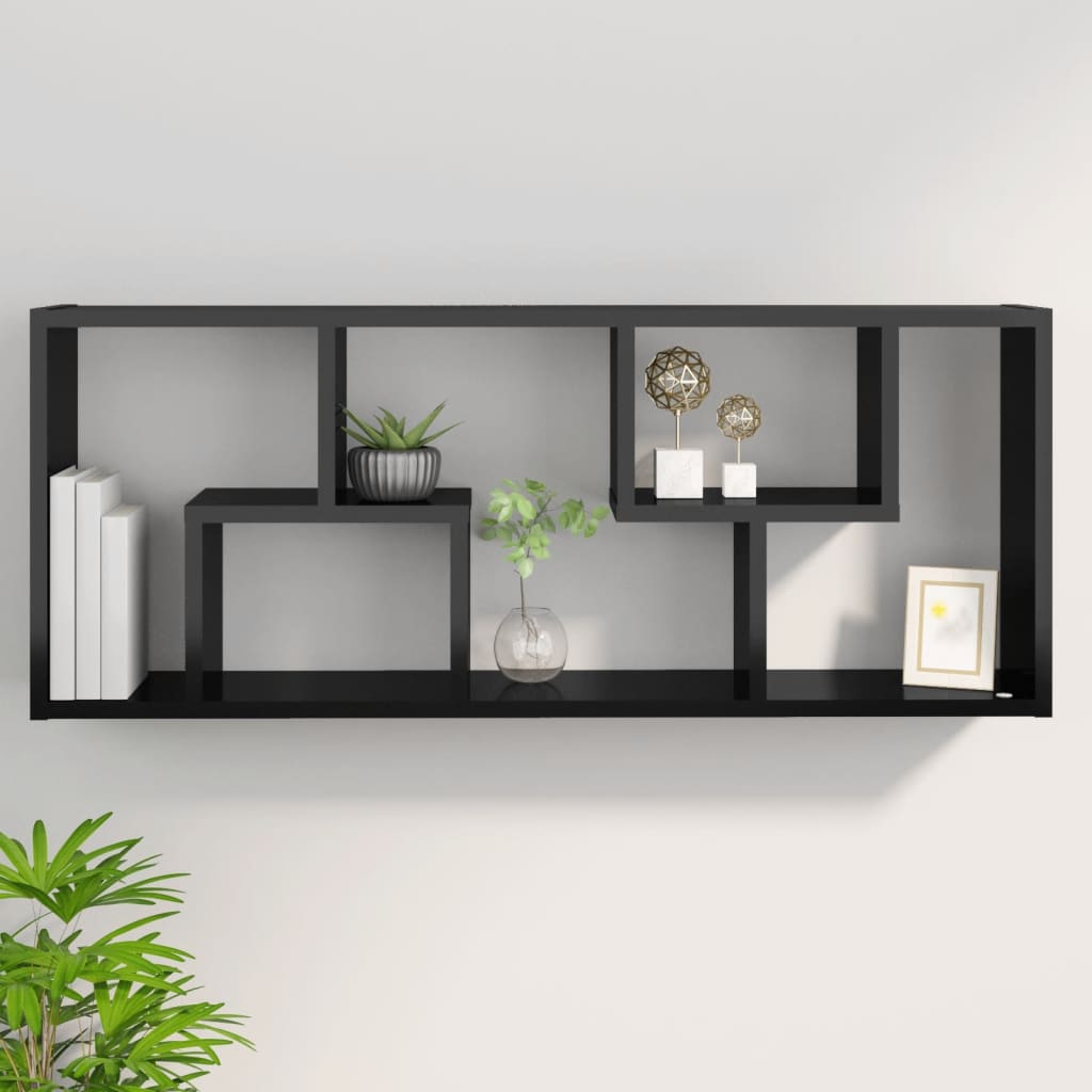 Wall Shelf High Gloss Black 36x16x90 cm Engineered Wood