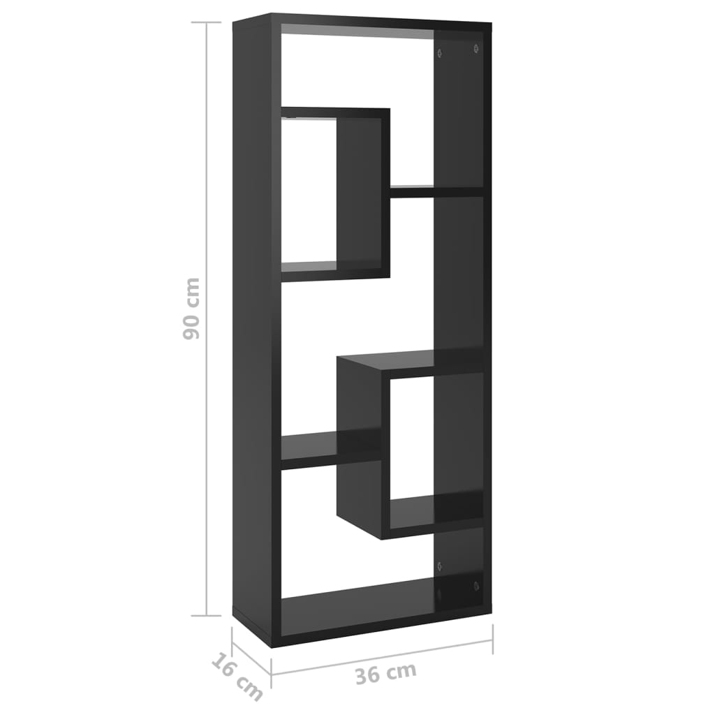 Wall Shelf High Gloss Black 36x16x90 cm Engineered Wood