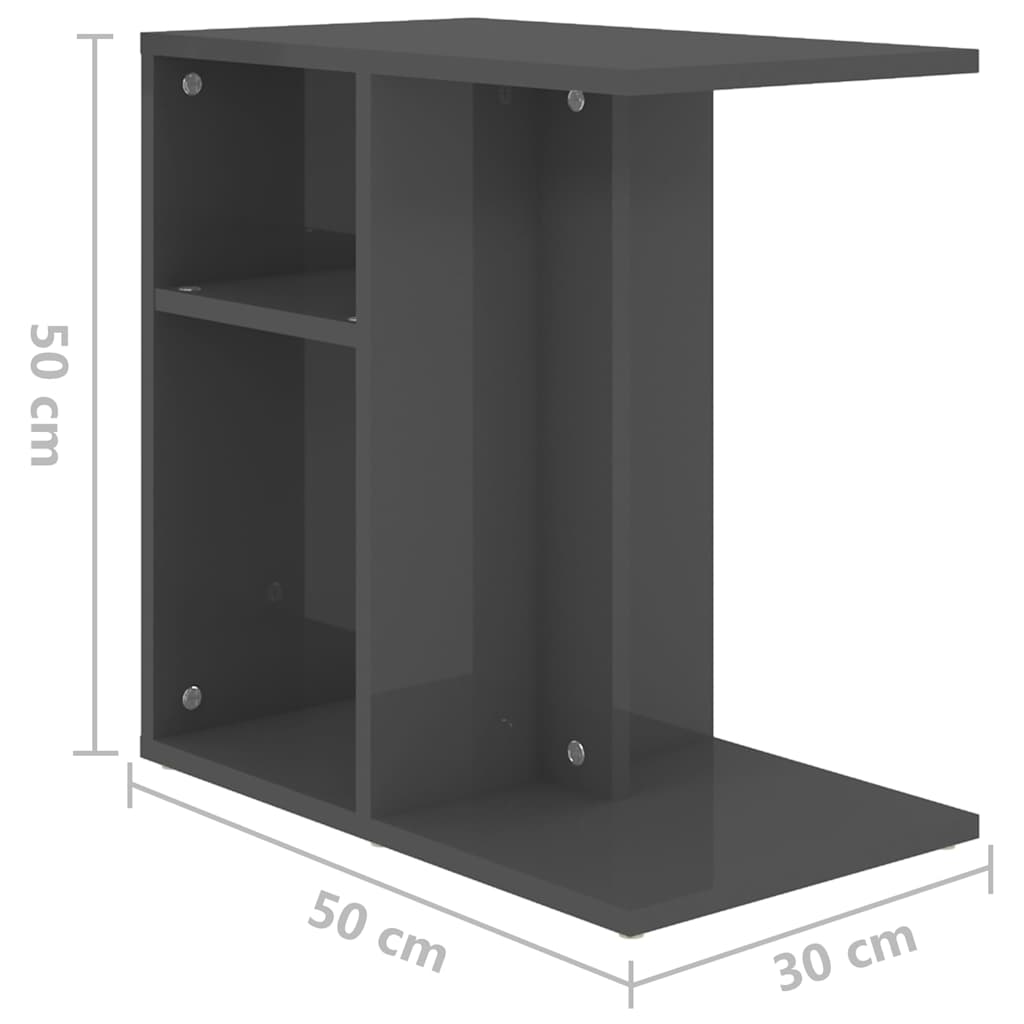 Side Table High Gloss Grey 50x30x50 cm Engineered Wood