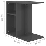 Side Table High Gloss Grey 50x30x50 cm Engineered Wood