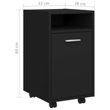 Side Cabinet with Wheels Black 33x38x60 cm Engineered Wood - Low Angle