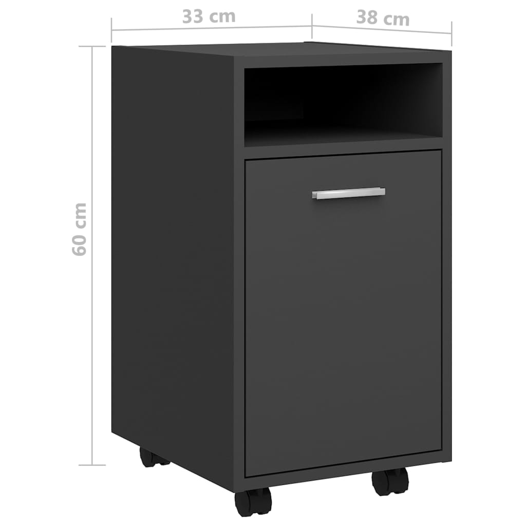 Side Cabinet with Wheels Grey 33x38x60 cm Engineered Wood